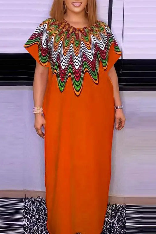 Casual Plus Size Loose Short Sleeve Printed Loose Oversized Maxi Dress