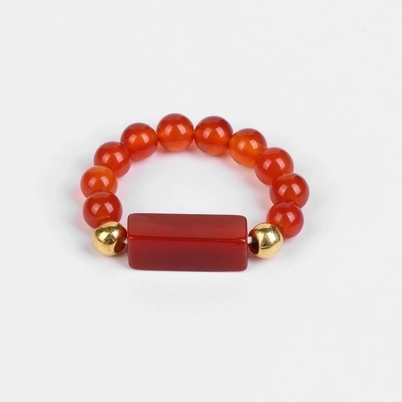 Ethnic Style Round Natural Stone Beaded Rings 1 Piece