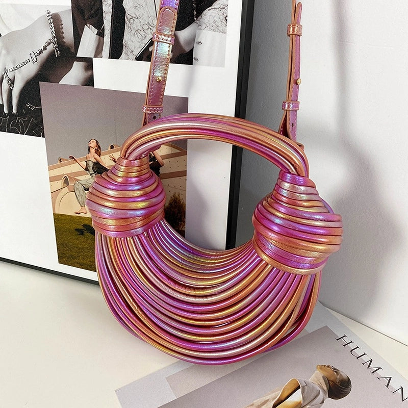 New Arrival Hand-Woven Pull-up Women's Bag Multi-Color Texture Shoulder Underarm Bag Messenger Bag
