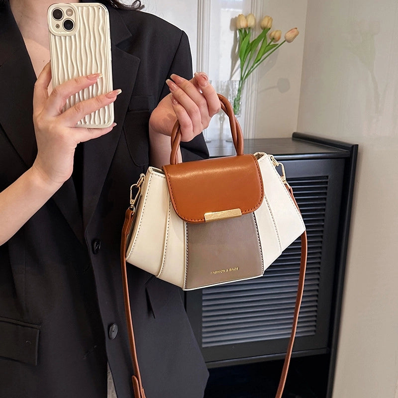 Women's Medium Pu Leather Color Block Streetwear Square Zipper Crossbody Bag