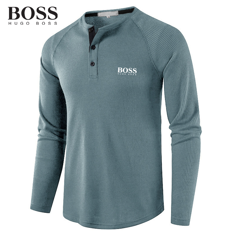 BOSS Men-s Autumn Winter Henry Collar Long-Sleeved T-shirt