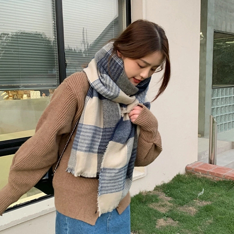 Autumn New Plaid Scarf Women's Thick Warm Student Shawl Fashion Casual Scarf