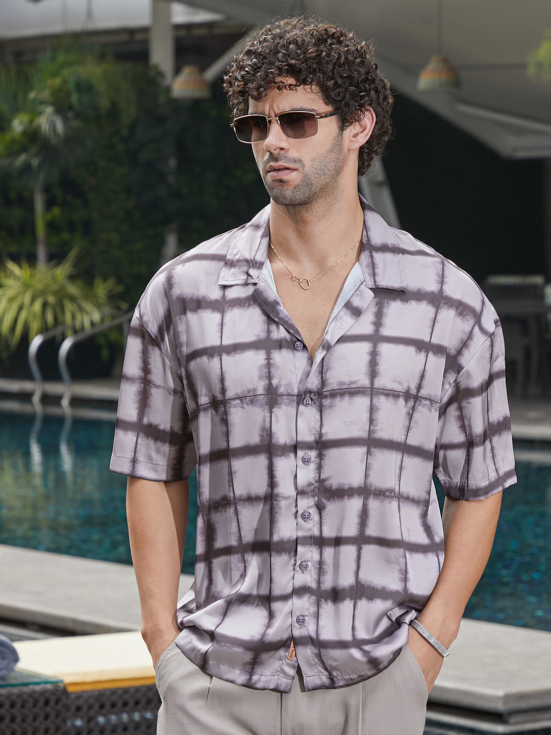 Dye-Graph Satin Oversized Shirt