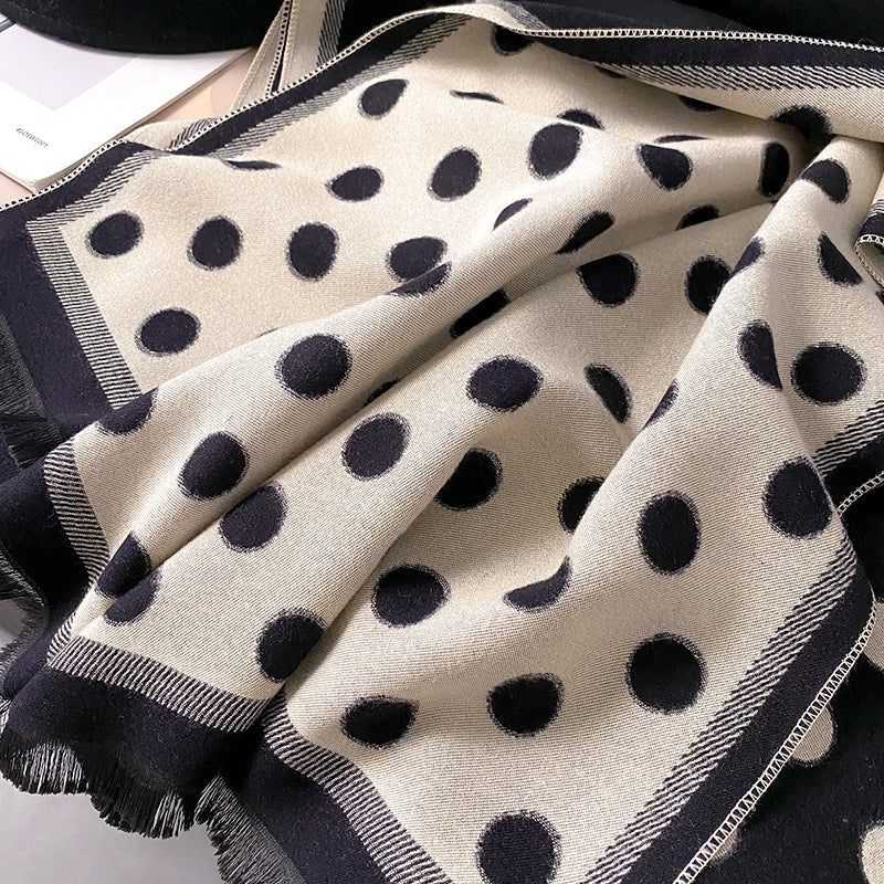 Autumn And Winter Retro Scarf Women's Outer Wear Versatile  Polka Dot Double-sided Color Matching Thick Warm Shawl