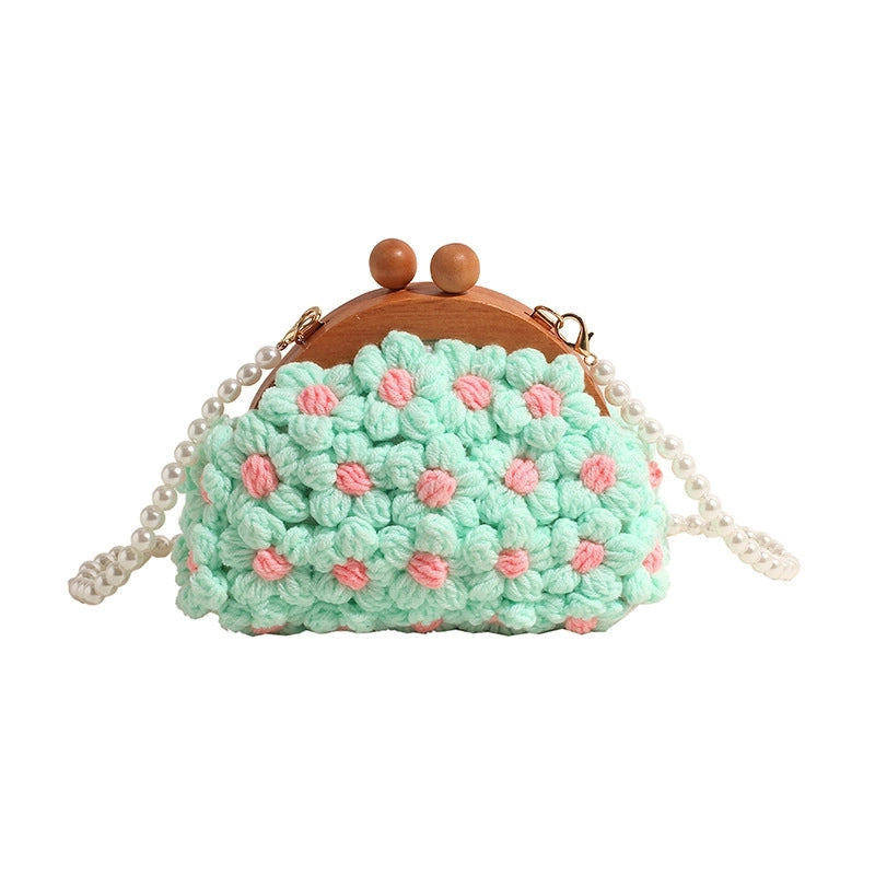 Women's Small Cotton Flower Vacation Lock Clasp Crossbody Bag