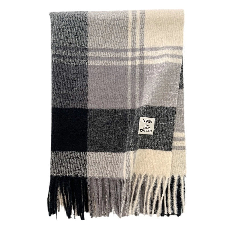 Maillard Brown Plaid Scarf Women's Autumn And Winter  Thickened Warm High-end Wearing Scarf Shawl
