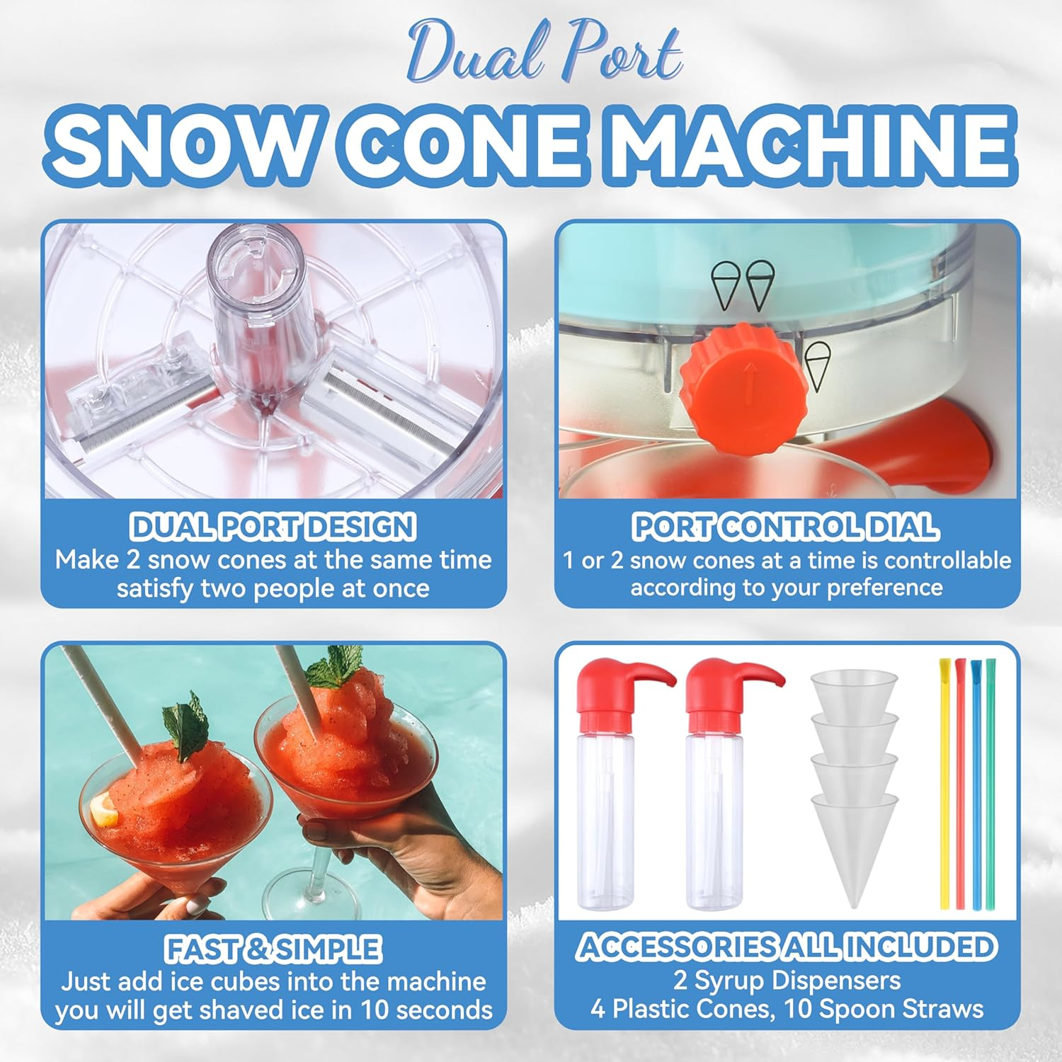 Slushie Machine for Home with 10 Cups & Spoon straws, Countertop Slushie Maker Frozen Drink Machine for Kitchen, Turn Any Sugary Drinks into Slushie, Aqua