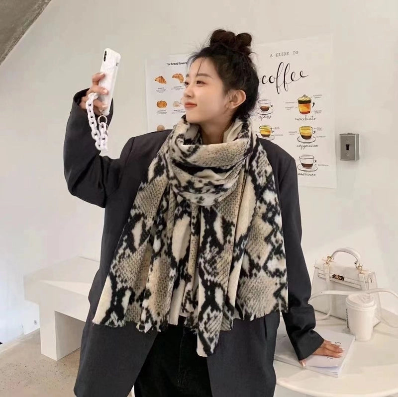 Scarf Women's Winter  Leopard Zebra Scarf Printed Double-sided Cotton And Polyester Thickened Warm Large Shawl