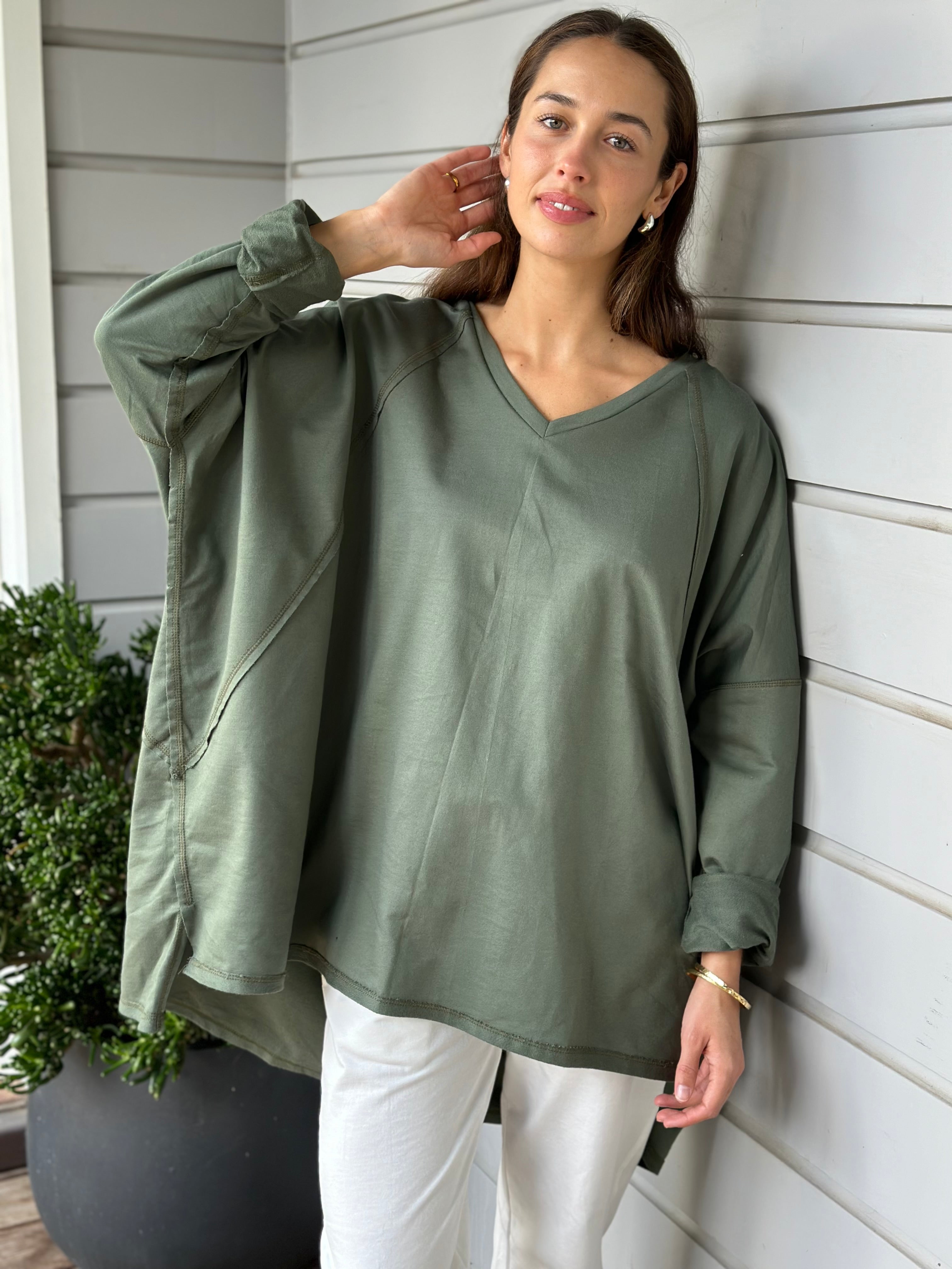 sadie slouchy sweatshirt - sage