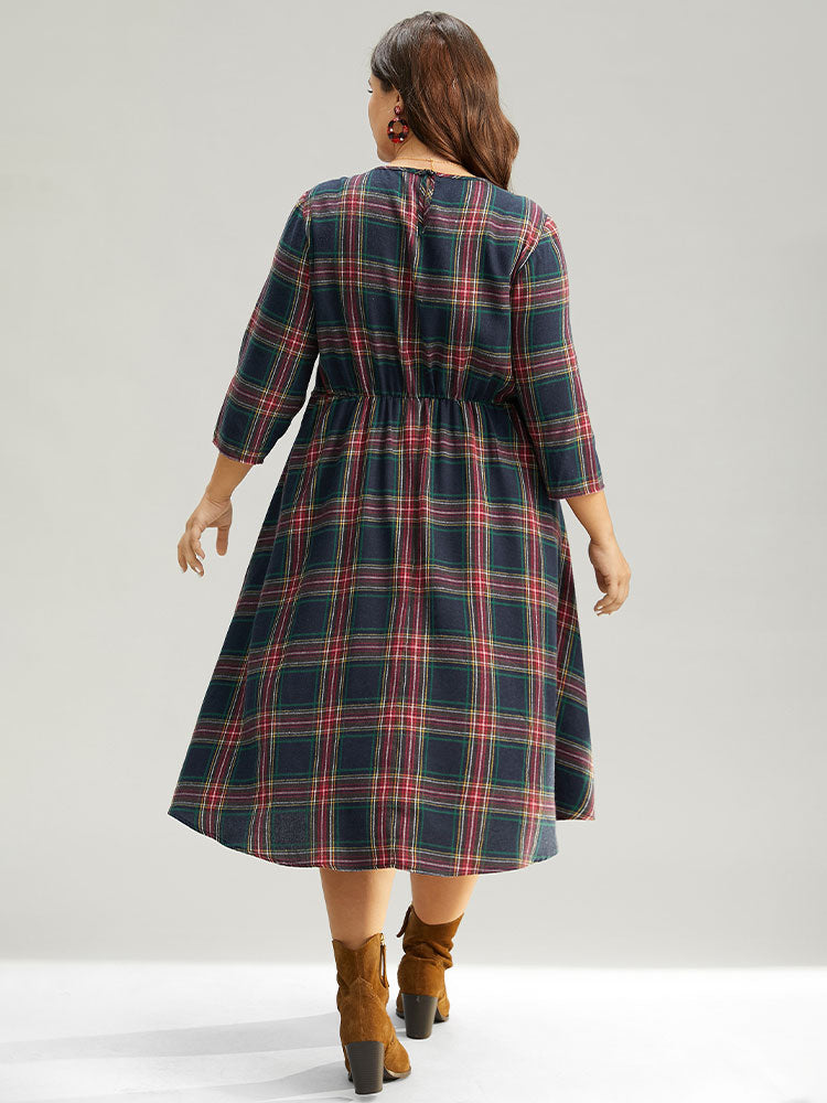 Christmas Plaid Pocket Elastic Waist Midi Dress