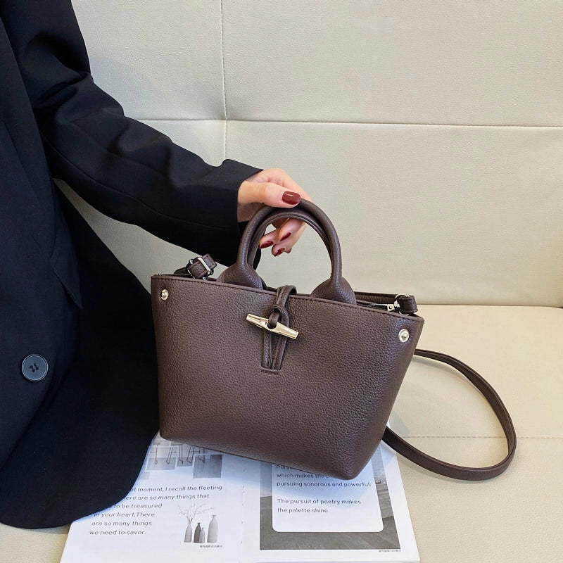 Women's Pu Leather Solid Color Classic Style Bucket Zipper Crossbody Bag