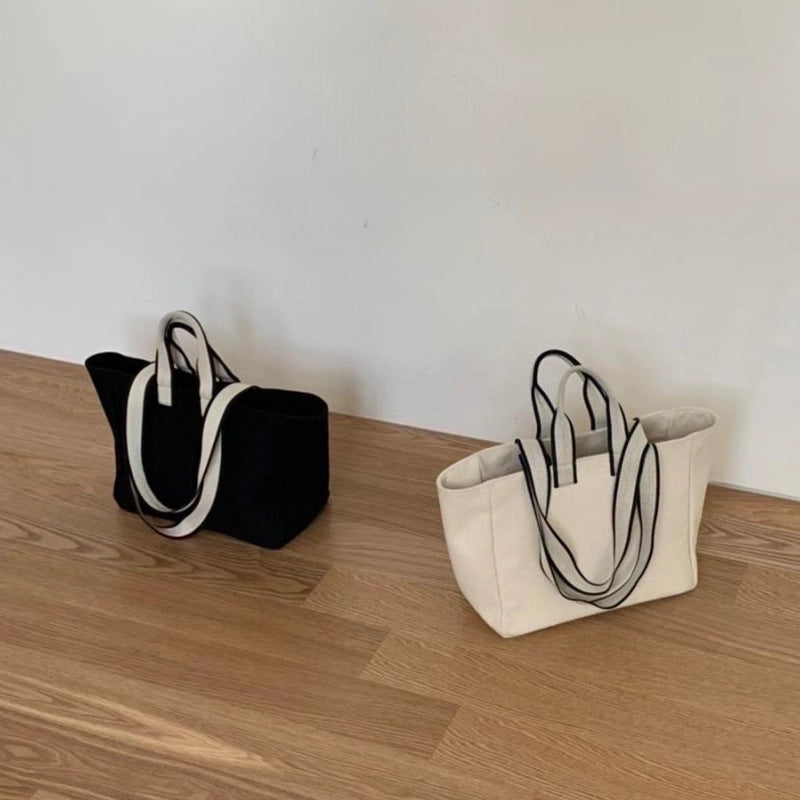 Women's Canvas Solid Color Elegant Square Open Handbag