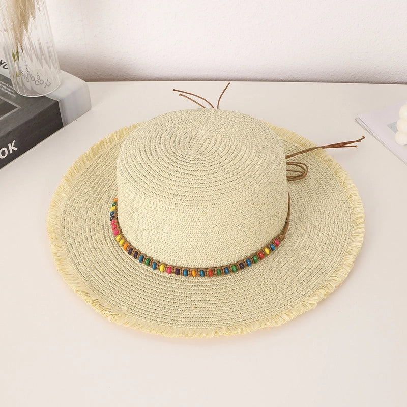 Women's Vacation Beach Minimalist Solid Color Straps Big Eaves Straw Hat