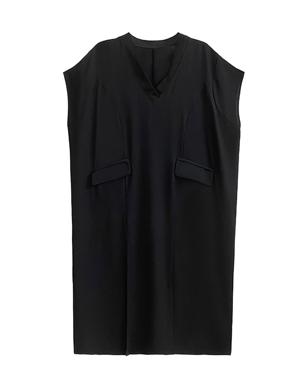 Loose Short Sleeves Asymmetric Solid Color Split-Joint Split-Side V-Neck Midi Dresses