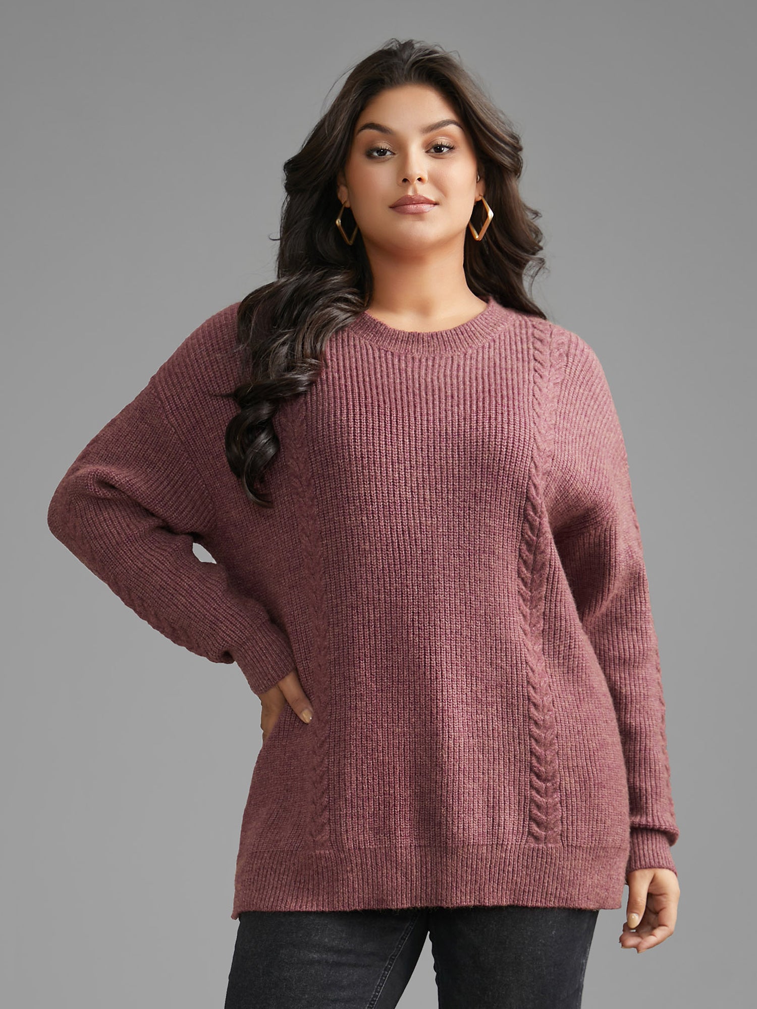 Plain Textured Cable Knit Backless Pullover