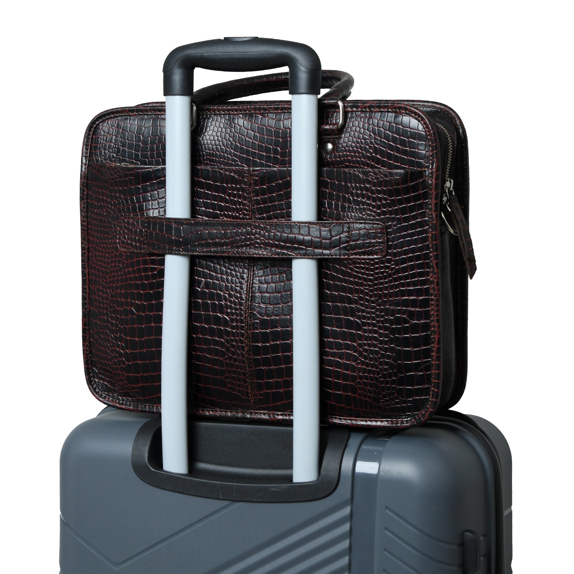 Croco Leather Computer Bag. Dark Brown