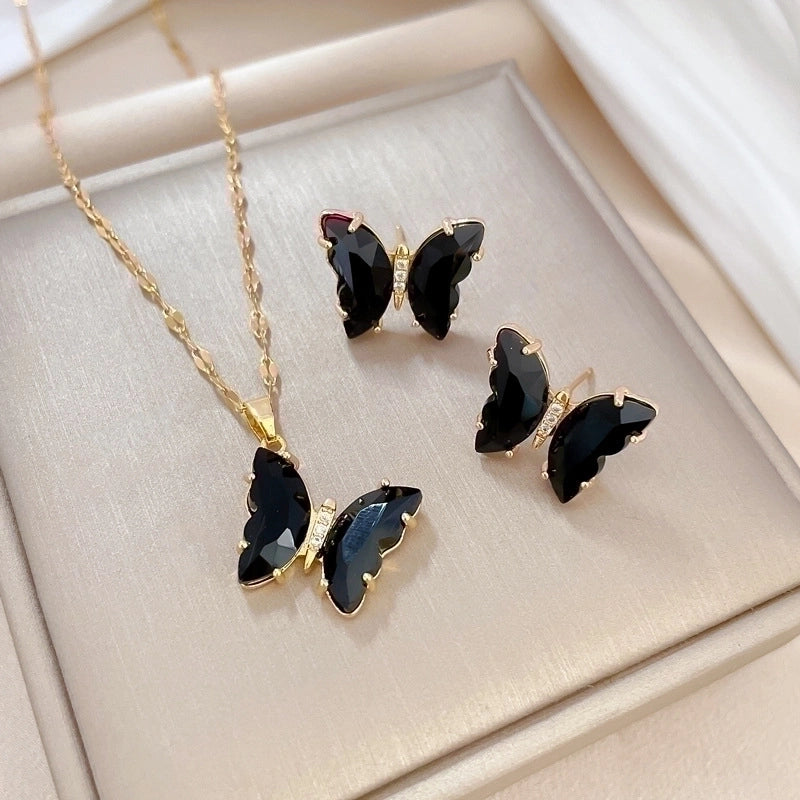 Copper Minimalist Plating Inlay Rhombus Bow Knot Zircon Jewelry Set