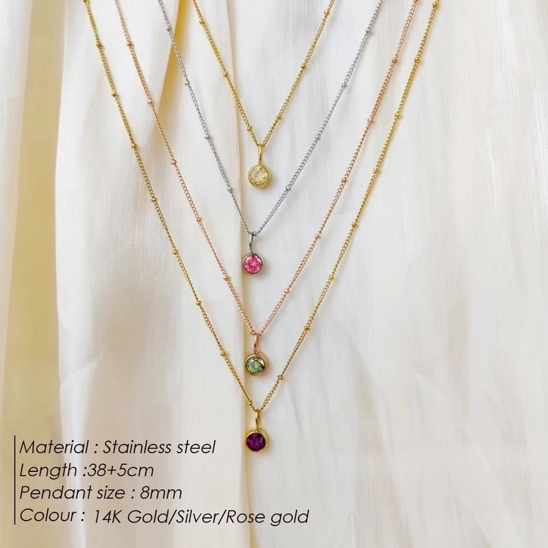 Minimalist Classic Style Geometric 316L Stainless Steel  Rhinestones Inlay Stainless Steel Necklaces