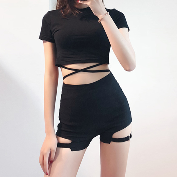 Leg loop high waist shorts KF50130