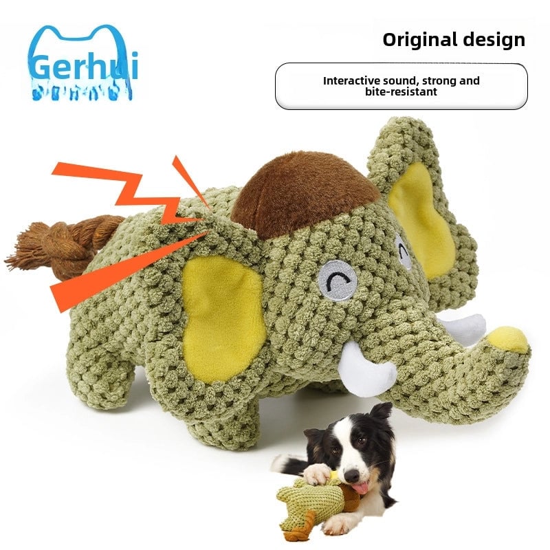 Pet Toy Cartoon Elephant Animal Shape Airbag Sound Interactive Plush Dog Dog Toy Multi-function