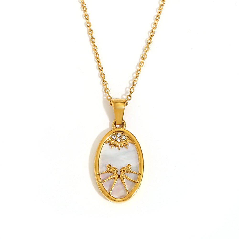 Niche Retro Pendant Stainless Steel 18K Gold Plated Red Agate Love Flower Manta Ray Necklace Female