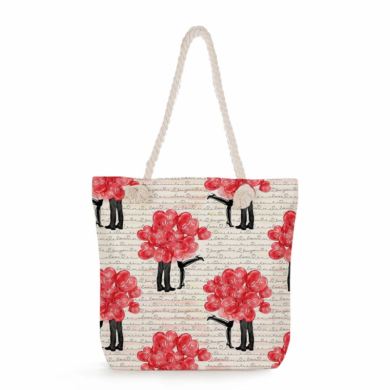 Women's Cotton And Linen Heart Shape Classic Style Square Zipper Tote Bag