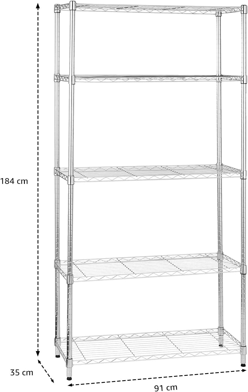 Amazon Basics 5-Shelf Adjustable Heavy Duty Steel Wire Rack Storage Shelving Organizer for Kitchen, Garage, 36