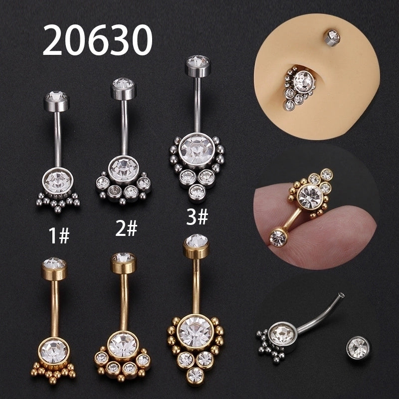 Minimalist Round Stainless Steel Inlay Zircon Belly Ring 1 Piece
