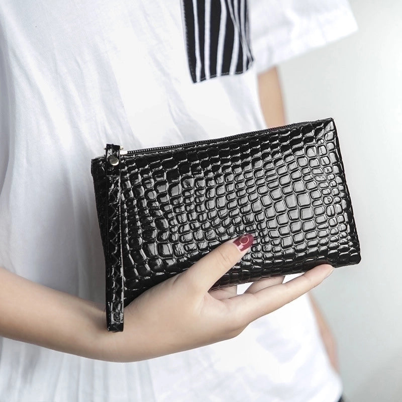 Women's Mini Summer Pu Leather Solid Color Crocodile Fashion Square Zipper Clutch Bag
