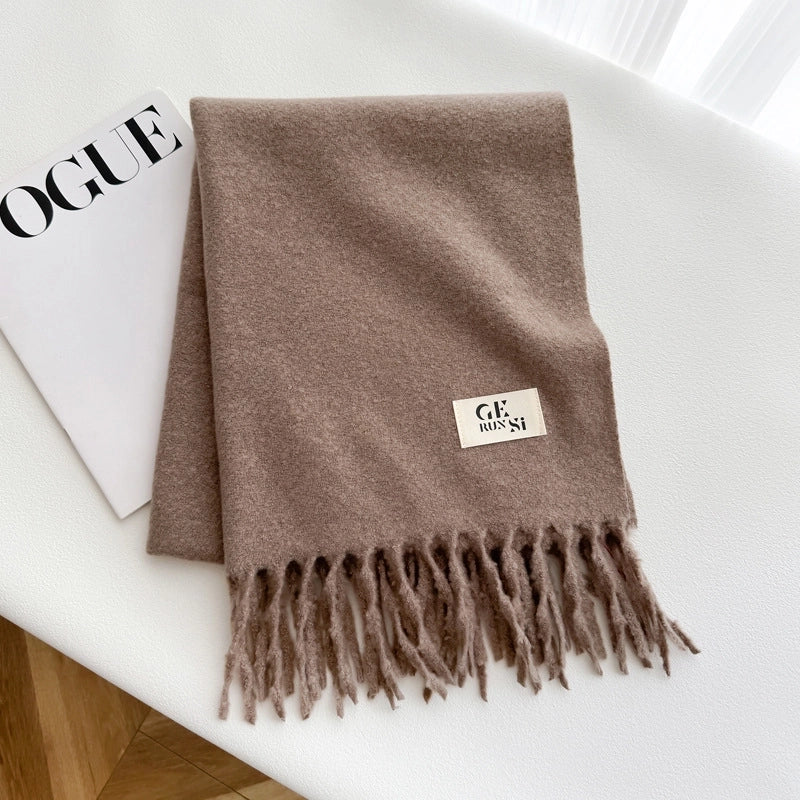 Women's Minimalist Solid Color Imitation Cashmere Tassel Scarf
