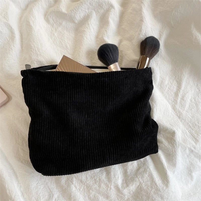 Women's Corduroy Solid Color Basic Classic Style Square Zipper Cosmetic Bag
