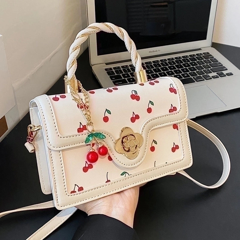 Women's Pu Leather Fruit Fashion Metal Button Square Buckle Handbag Crossbody Bag