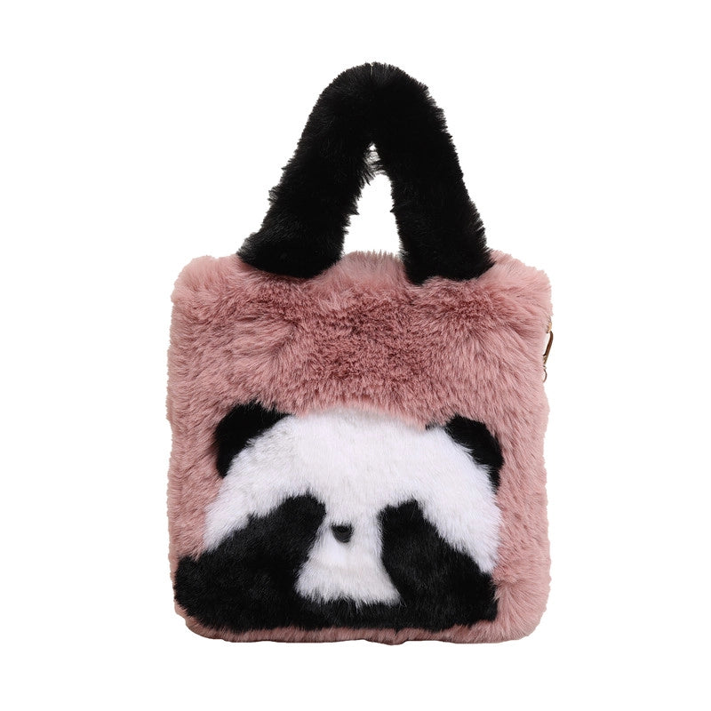 Women's Plush Animal Color Block Cute Streetwear Square Zipper Shoulder Bag Crossbody Bag
