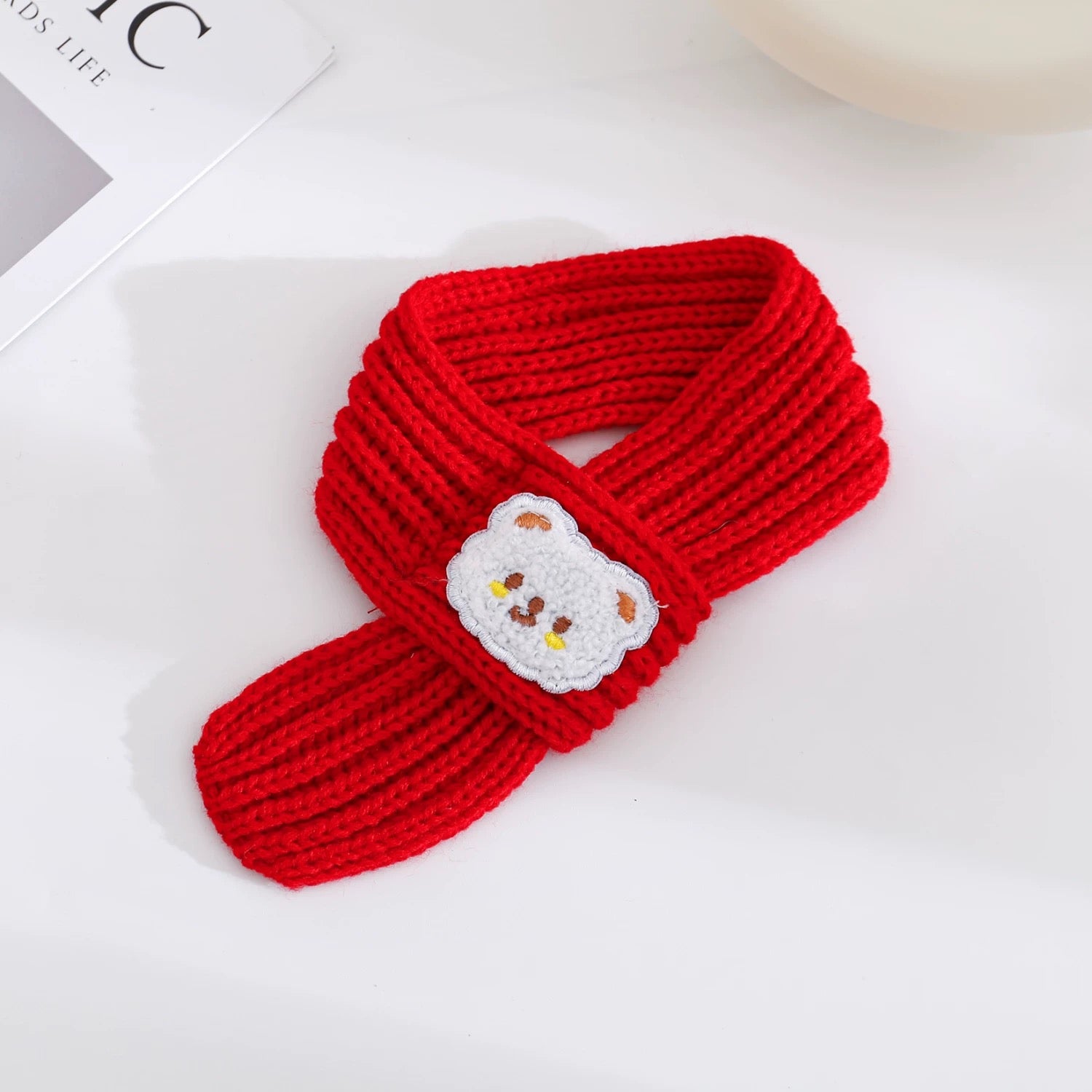 Cute Bear Decor Knitted Dog Cat Scarf