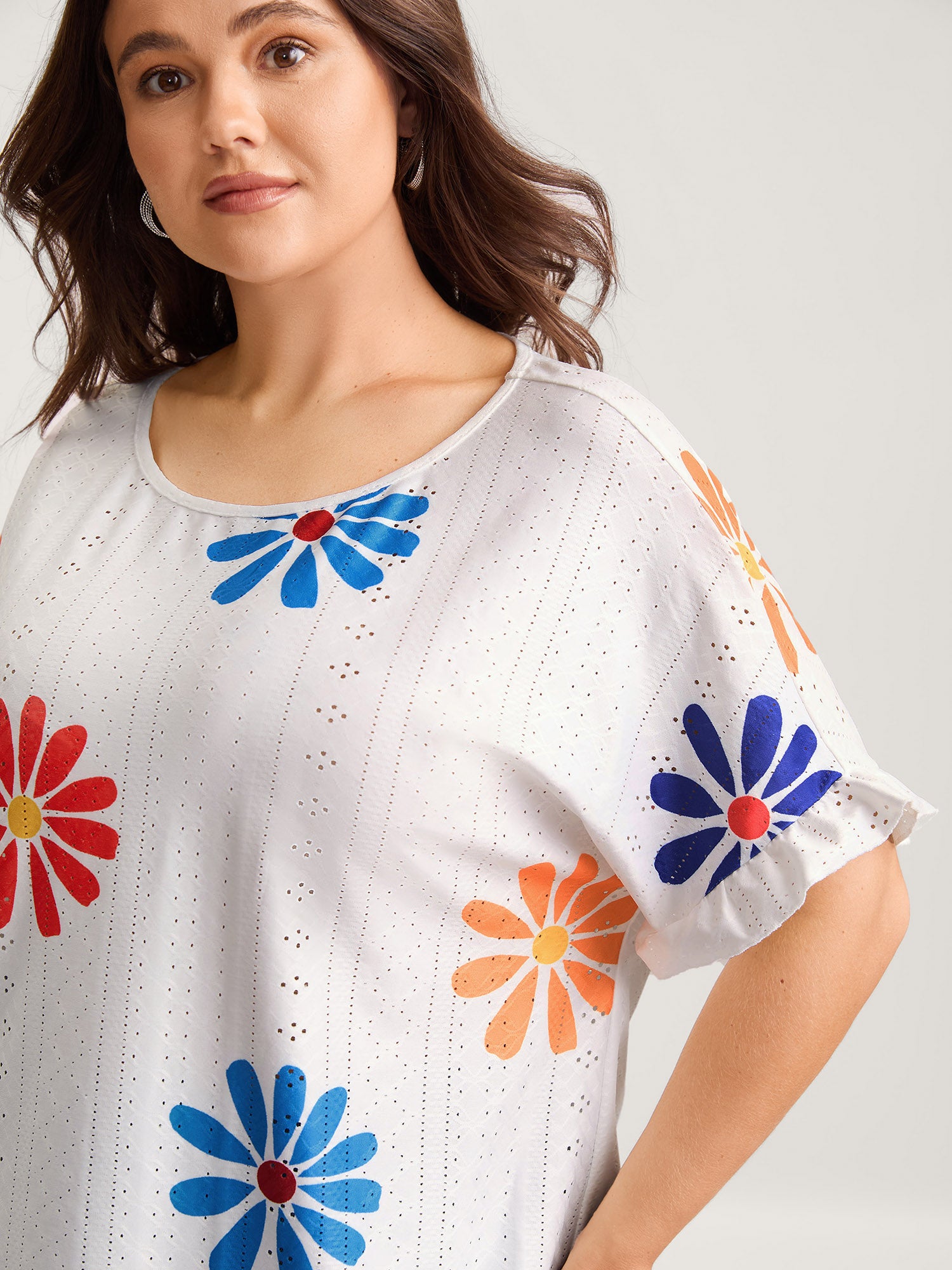 Textured Floral Print Flowy T-Shirt