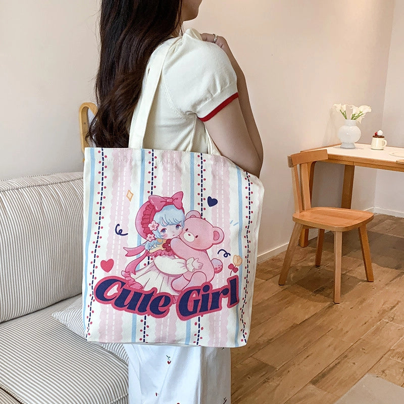 Women's Medium Canvas Cartoon Cute Square Zipper Shoulder Bag