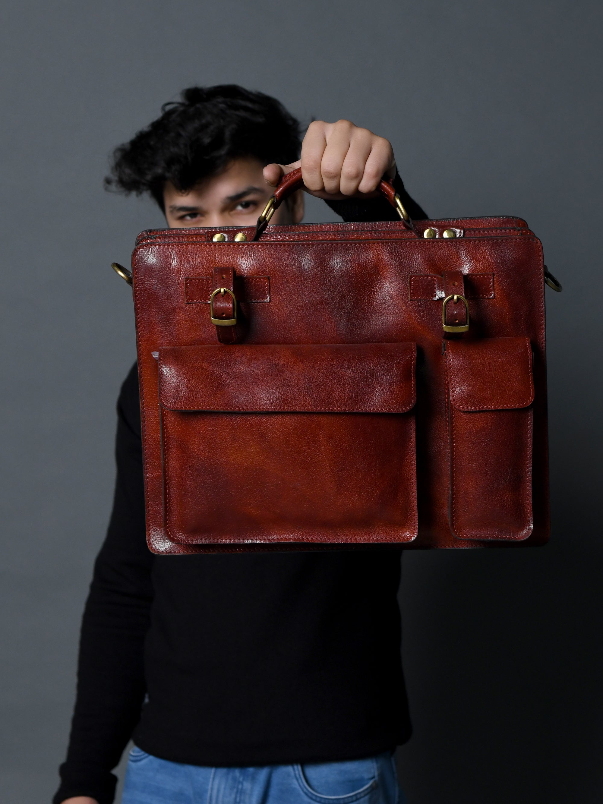 Tuscany Italian Leather Briefcase. Tanny Brown