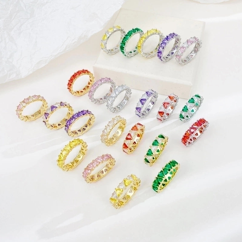 Minimalist Shiny Heart Shape 304 Stainless Steel Zircon 16K Gold Plated White Gold Plated Inlay Rings