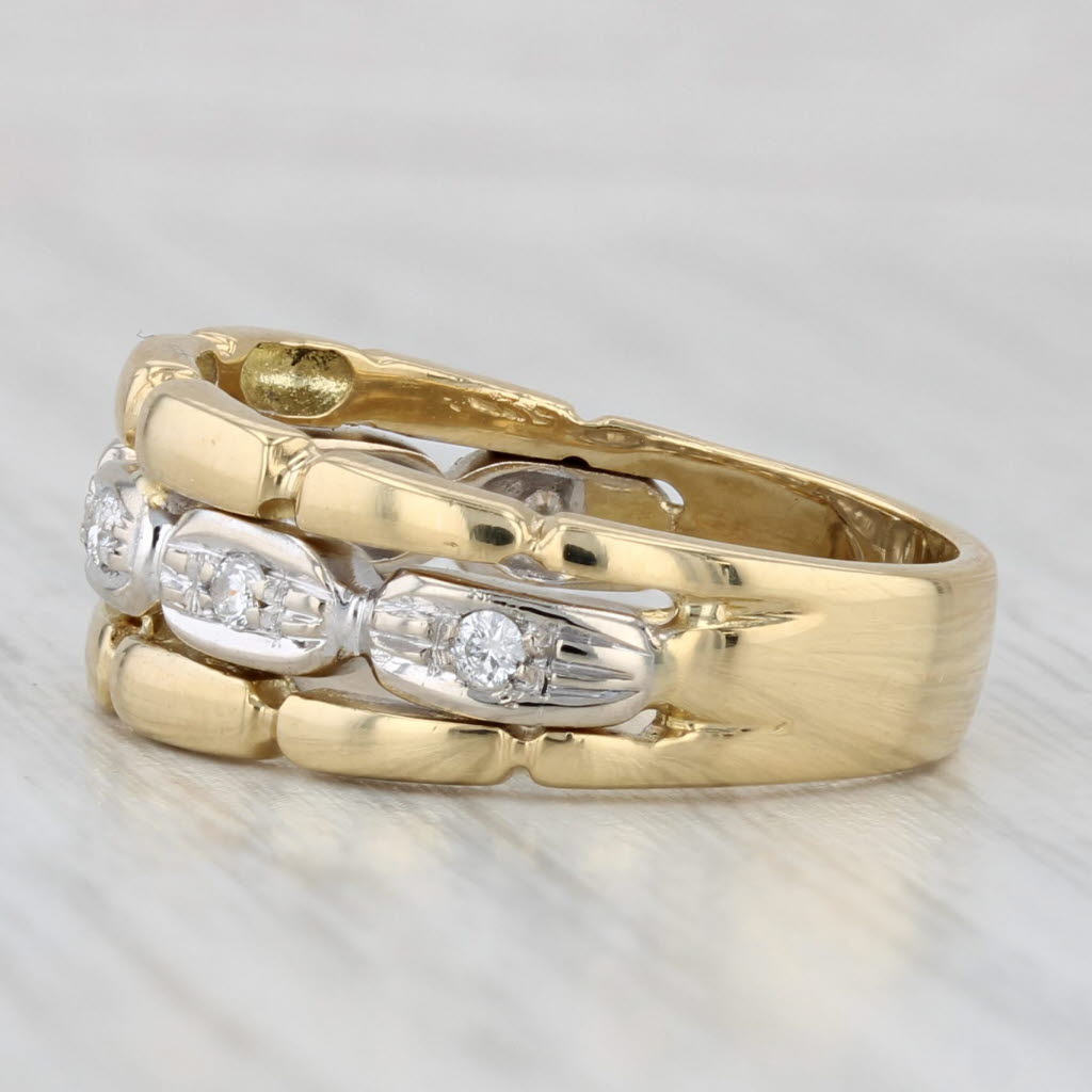 0.12ctw Diamond 2-Toned Band 18k Yellow White Gold Size 7.25 Bamboo Pattern Ring