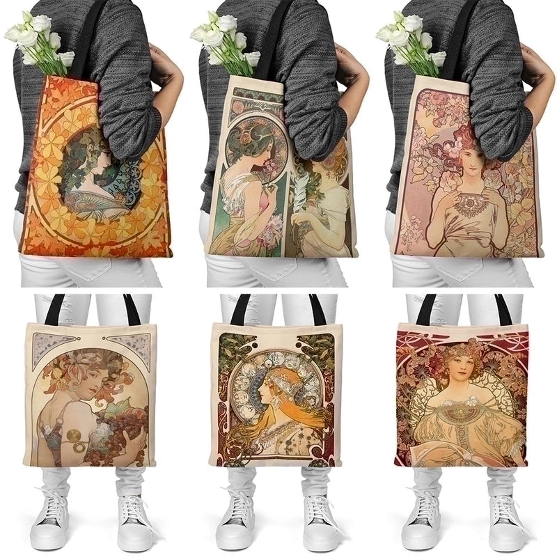 Unisex Vintage Style Portrait Canvas Shopping Bags