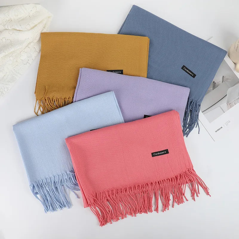 Solid Color Cashmere Tassel Scarf  Autumn And Winter Warm Scarf Simple Style Air Conditioning Shawl