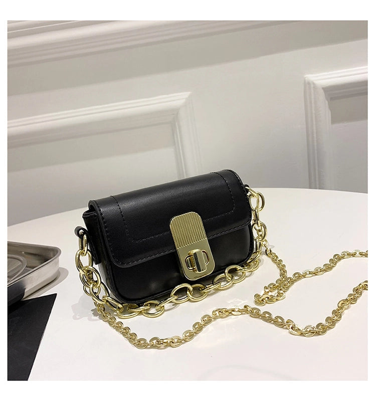 Women's Small Pu Leather Solid Color Basic Chain Square Lock Clasp Crossbody Bag