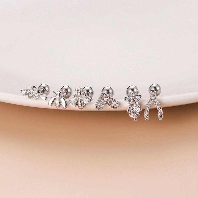 1 Piece Ear Cartilage Rings & Studs Fashion Heart Shape 316L Stainless Steel  Copper Plating Zircon