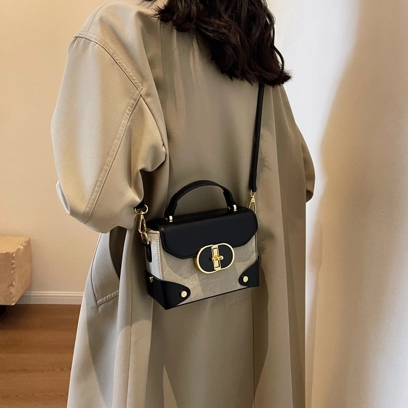 Women's Pu Leather Color Block Vintage Style Classic Style Streetwear Sewing Thread Metal Button Square Flip Cover Handbag Square Bag Box Bag