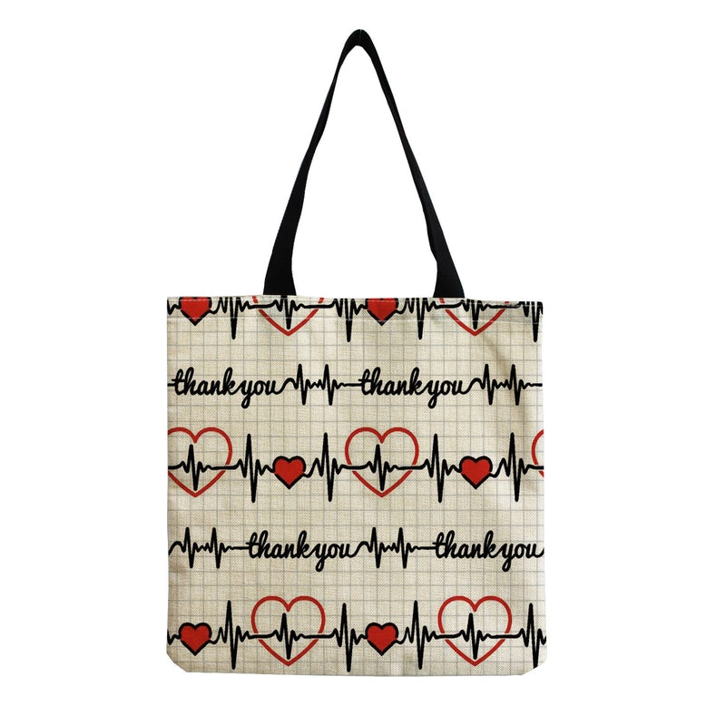 Women's Cotton And Linen Letter Nurse Heart Shape Classic Style Square Open Tote Bag