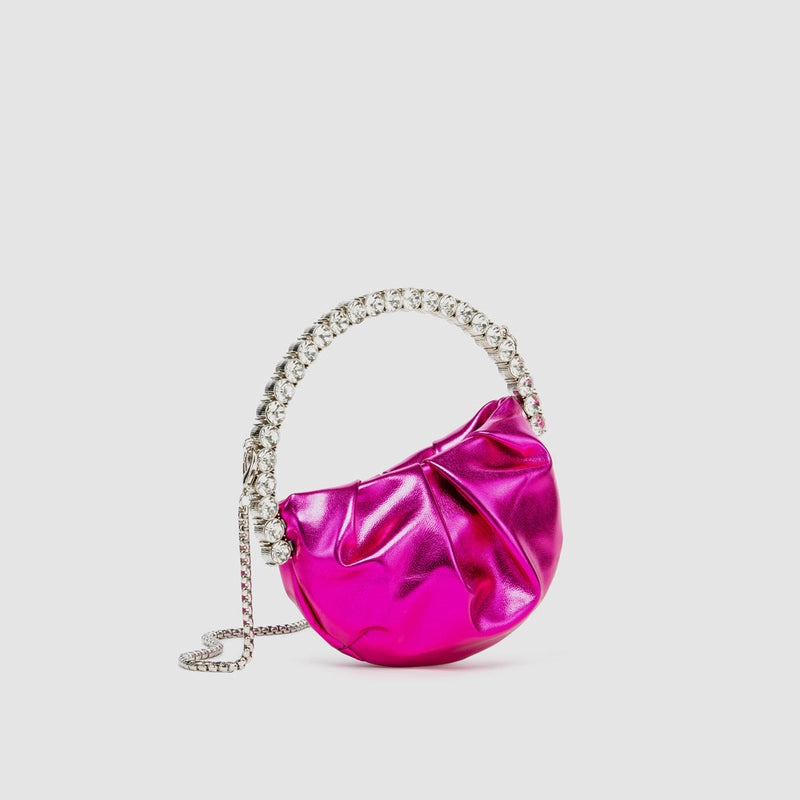 Silver Black Pink Pu Leather Solid Color Semicircle Evening Bags
