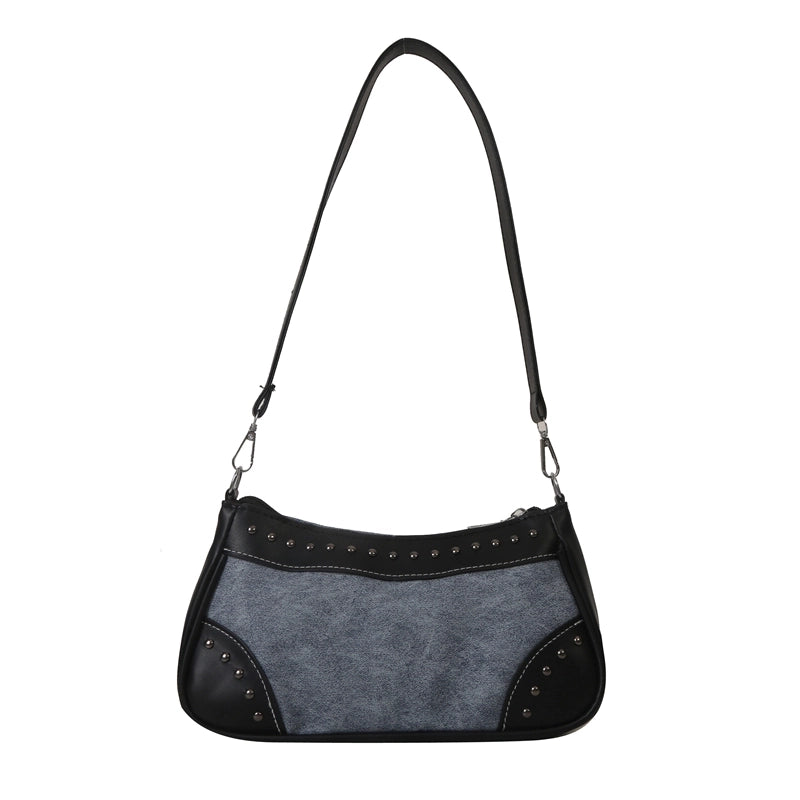 Women's Pu Leather Color Block Vintage Style Semicircle Zipper Shoulder Bag