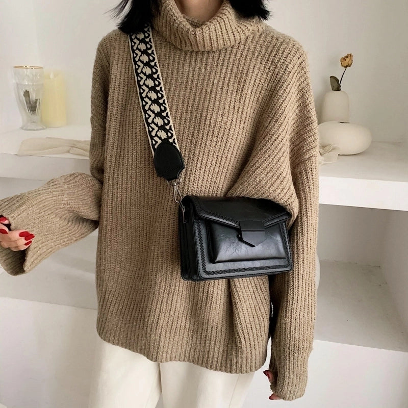 Women's Small Summer Pu Leather Color Block Streetwear Square Lock Clasp Shoulder Bag
