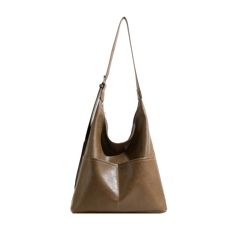 Women's Pu Leather Solid Color Classic Style Bucket Zipper Shoulder Bag