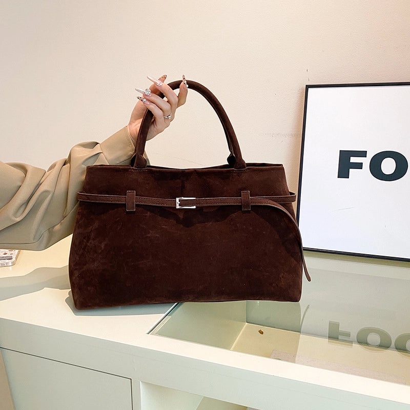 Women's Flannel Solid Color Classic Style Square Magnetic Buckle Handbag Tote Bag